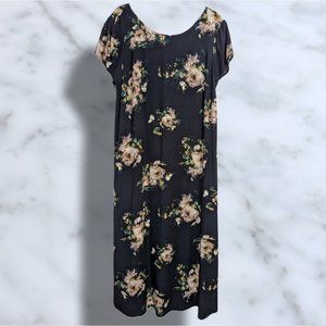 J.Jill Soft Lightweight Navy Blue Floral Maxi Dress Button Details, Pockets sz L